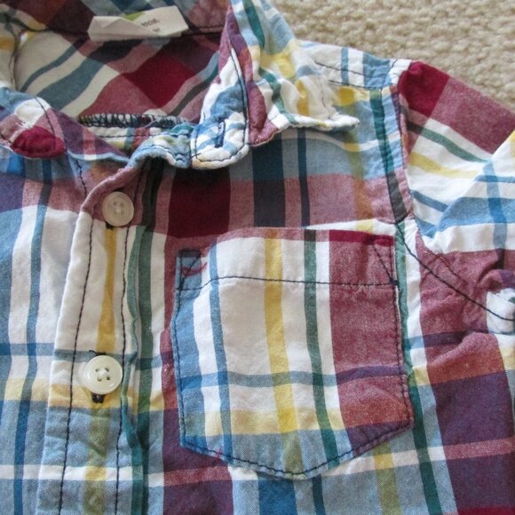 Crazy 8 Button Front Shirt Boys Size 6-12M Red Striped Short Sleeve Collared Top - Picture 3 of 3